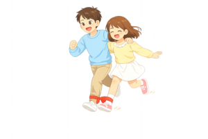 運動会のリレーを走る男の子と女の子のイラスト｜バトンをつなぐ競技シーン無料素材（透過PNG・商用利用OK）🏃‍♂️🏃‍♀️