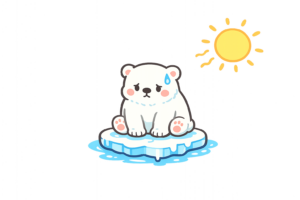 地球温暖化で足場が減り困るホッキョクグマのイラスト｜気候変動を伝える環境問題の無料素材（透過PNG・商用OK）