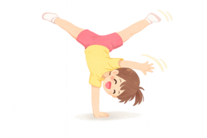 側方転回をする女性のイラスト｜体操・運動シーンを表す無料素材（透過PNG・商用OK）