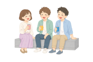 公園や路上で屋外飲酒をする人たちのイラスト｜外飲み・飲み会シーンの無料素材（透過PNG・商用OK）