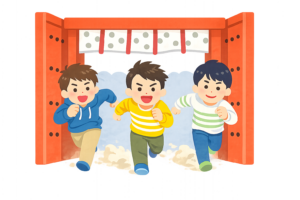 西宮神社の十日戎「福男選び」開門神事のイラスト｜新年の伝統行事を描いた無料素材（透過PNG・商用OK）