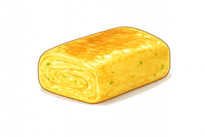 切る前の厚焼き卵焼きのイラスト｜和食の定番たまご料理無料素材（透過PNG・商用OK）