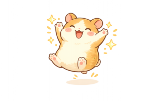 バンザイしてジャンプするハムスターキャラクターのイラスト｜喜びを表すかわいい動物無料素材（透過PNG・商用OK）