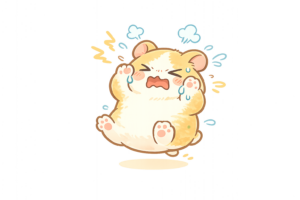 苦しそうな表情のハムスターキャラクターのイラスト｜体調不良を表すかわいい動物無料素材（透過PNG・商用OK）