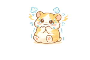 怯えて震えるハムスターキャラクターのイラスト｜不安な気持ちを表すかわいい動物無料素材（透過PNG・商用OK）