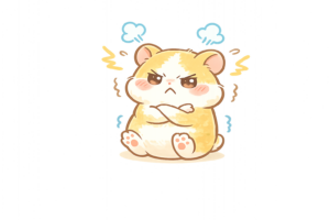 腕を組んで怒るハムスターキャラクターのイラスト｜ぷんぷん表情のかわいい動物無料素材（透過PNG・商用OK）