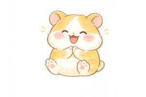 ほっぺが丸いゴールデンハムスターキャラクターのイラスト｜かわいい小動物の無料素材（透過PNG・商用OK）