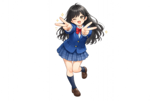 ギャルピースをする女の子のイラスト｜元気でかわいいポーズ表現の無料素材（透過PNG・商用OK）