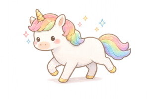 虹色カラーのかわいいユニコーンのイラスト｜ファンタジー・ゆめかわ素材（透過PNG・商用OK）