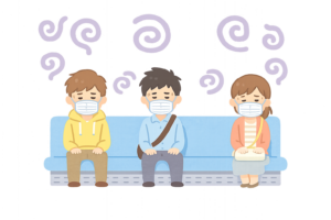 換気不足による三密状態の電車・バスのイラスト｜公共交通の感染対策・注意喚起素材（透過PNG・商用OK）