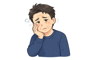 顔のしわに悩む男性のイラスト｜加齢変化・エイジングケア表現素材（透過PNG・商用OK）