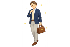 おしゃれを楽しむ中年男性（シニア男性）のイラスト｜前向きなライフスタイル人物素材（透過PNG・商用OK）