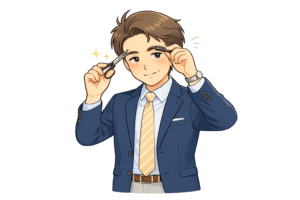 眉毛を整える男性のイラスト｜ハサミとコームで身だしなみを整える美容ケア素材（透過PNG・商用OK）