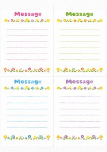 カラフルな花ラインの伝言メモテンプレート｜電話メモ・A4四分割の無料素材（透過PNG・商用OK）