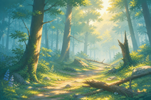 荒れた森の風景イラスト｜不気味な森林・荒廃した自然背景素材（透過PNG・商用利用可）