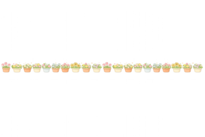 鉢植えの花が並ぶライン素材｜ガーデニング風フラワーボーダー装飾イラスト（透過PNG・商用利用可）