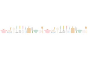 調理道具が並ぶライン素材｜鍋・フライパン・しゃもじ・お玉のキッチン装飾ボーダーイラスト（透過PNG・商用利用可）