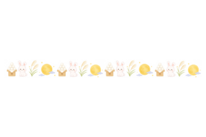 十五夜（お月見）のライン素材｜月見団子・うさぎ・ススキ・満月の秋の装飾ボーダーイラスト（透過PNG・商用利用可）