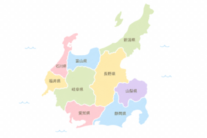 県境入りの中部地方地図イラスト｜新潟・富山・石川・福井・山梨・長野・岐阜・静岡・愛知の9県マップ素材（透過PNG・商用OK）