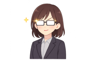 ひらめきを得た女性のイラスト｜眼鏡が光るアイデア発想・思考シーン素材（透過PNG・商用OK）