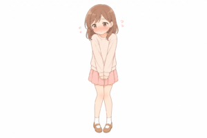 恥ずかしそうにもじもじする女の子のイラスト｜シャイな表情・かわいいしぐさ人物素材（透過PNG・商用OK）