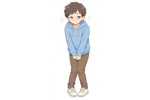 恥ずかしそうにもじもじする男の子のイラスト｜シャイな表情・かわいいしぐさ人物素材（透過PNG・商用OK）