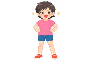 自信たっぷりに腰に手を当てる元気な女の子のイラスト｜強気な表情・ポーズ人物素材（透過PNG・商用OK）