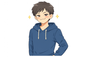 口角が上がった笑顔の男性のイラスト｜やさしい表情・ポジティブ人物素材（透過PNG・商用OK）