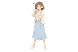 悔しさをこらえる女性のイラスト｜ハンカチをくわえる感情表現・人物素材（透過PNG・商用OK）