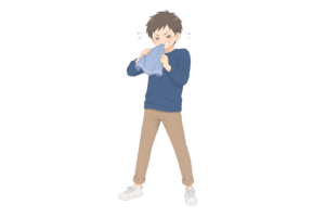 悔しさをこらえる男性のイラスト｜ハンカチをくわえる感情表現・人物素材（透過PNG・商用OK）