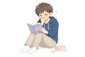 感動して涙を流す男性のイラスト｜小説や漫画を読む読書シーン・感情表現素材（透過PNG・商用OK）