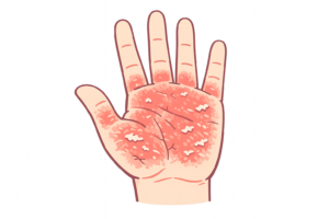 手荒れで赤くなった手のひらのイラスト｜乾燥・肌トラブル・スキンケア素材（透過PNG・商用OK）
