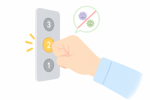 指先を使わず関節でボタンを押すイラスト｜感染対策・接触防止の衛生行動素材（透過PNG・商用OK）