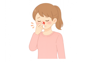 鼻血を止める女性のイラスト｜鼻を押さえて止血する応急処置・医療素材（透過PNG・商用OK）