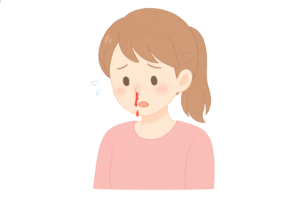 鼻血が出てつらそうな女性のイラスト｜出血症状・体調不良・医療人物素材（透過PNG・商用OK）