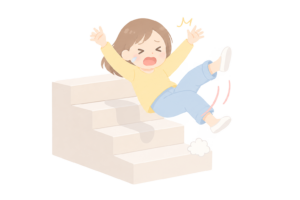 階段で転倒する女性のイラスト｜転落事故・安全対策の注意喚起素材（透過PNG・商用OK）