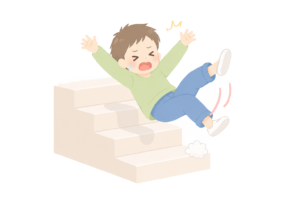 階段で転倒する男性のイラスト｜転落事故・安全対策の注意喚起素材（透過PNG・商用OK）