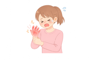 火傷で赤くなった手のイラスト｜やけど・痛み・注意喚起の医療素材（透過PNG・商用OK）
