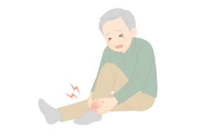 転倒して足首を痛めた高齢男性のイラスト｜ケガ・痛み・介護・安全対策素材（透過PNG・商用OK）