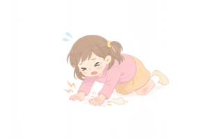 前のめりに転んで手をつく女の子のイラスト｜転倒シーン・ケガ注意の安全素材（透過PNG・商用OK）