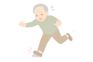 つまずいて転びそうなおじいさんのイラスト｜高齢者の転倒リスク・安全対策素材（透過PNG・商用OK）