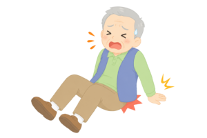 尻もちをついて痛がるおじいさんのイラスト｜転倒事故・高齢者のケガ・注意喚起素材（透過PNG・商用OK）