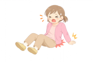尻もちをついて痛がる女性のイラスト｜転倒事故・高齢者のケガ・注意喚起素材（透過PNG・商用OK）