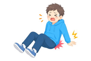 尻もちをついて痛がる男性のイラスト｜転倒事故・高齢者のケガ・注意喚起素材（透過PNG・商用OK）