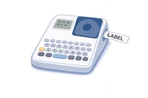 ラベルシールを作成できるラベルライターのイラスト｜テプラ風・整理整頓用事務機器素材（透過PNG・商用OK）