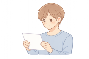 手紙を読む男性のイラスト｜便箋・メッセージ・読書シーン人物素材（透過PNG・商用OK）