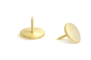 金色の金属画びょうのイラスト｜ゴールドカラーの文房具・掲示用品素材（透過PNG・商用OK）