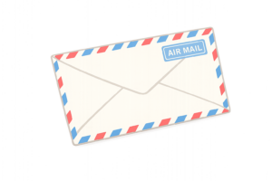「AIR MAIL」と書かれた航空便封筒のイラスト｜赤青ストライプのエアメール素材（透過PNG・商用OK）