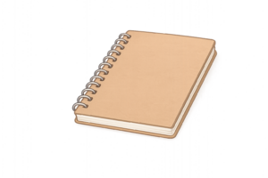 茶色カバーのシンプルなスケッチブックのイラスト｜画材・デザイン用文房具素材（透過PNG・商用OK）