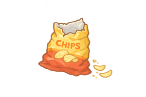 クシャクシャになったポテトチップス袋のゴミイラスト｜お菓子の空き袋無料素材（透過PNG・商用OK）